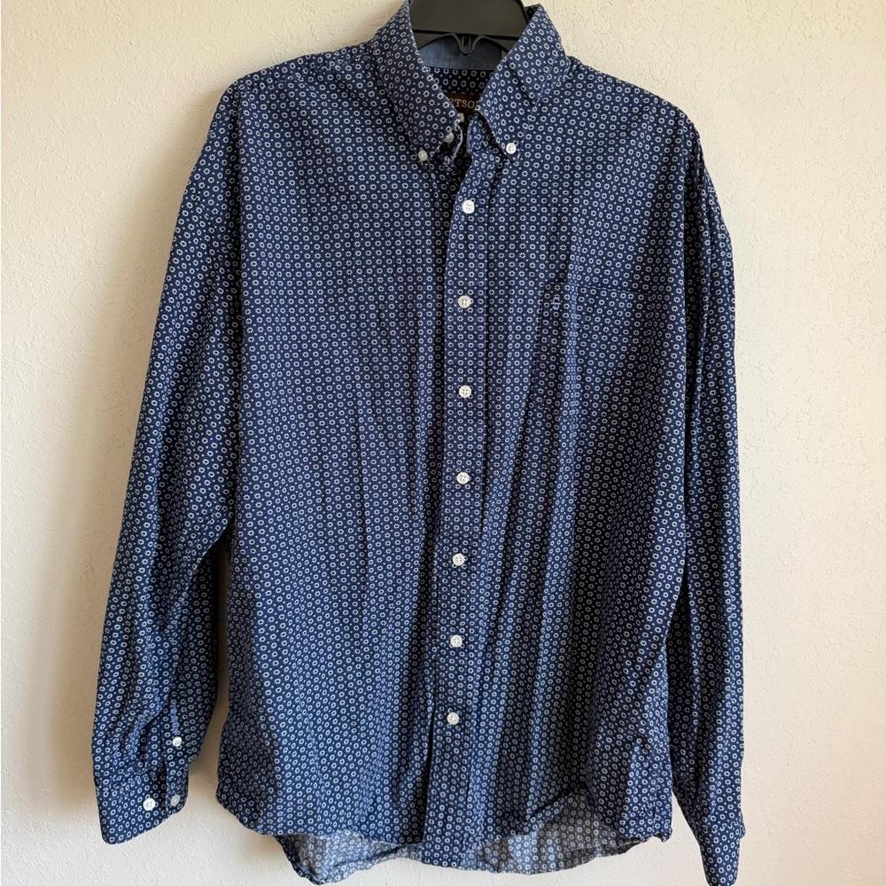 Stetson Blue Geo Floral Print 100% Cotton Button Down Western Mens XL Cowboy